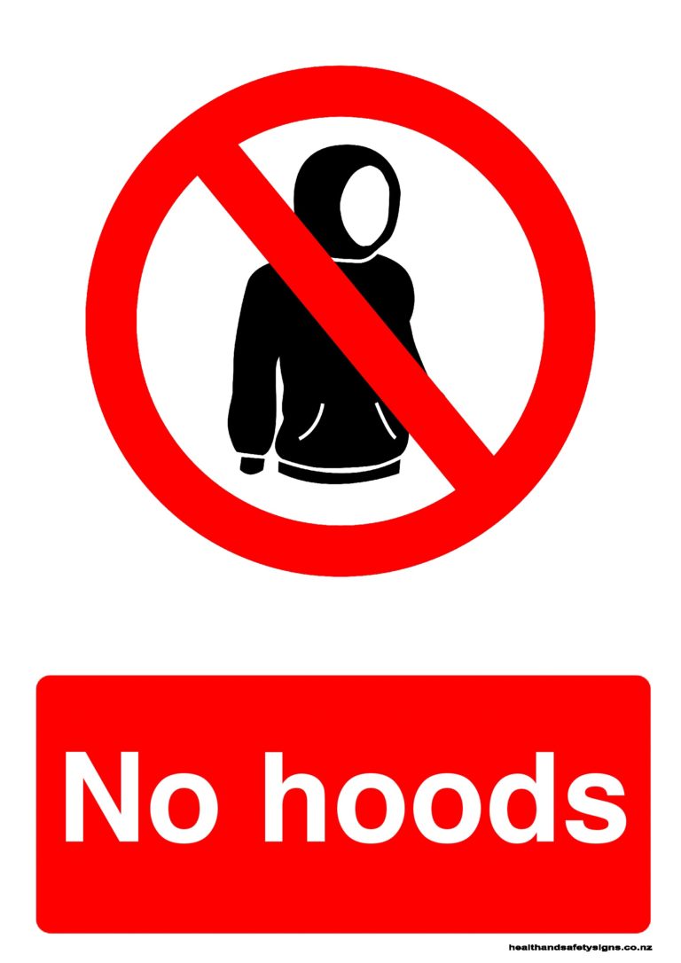 No hoods prohibition sign - Health and Safety Signs